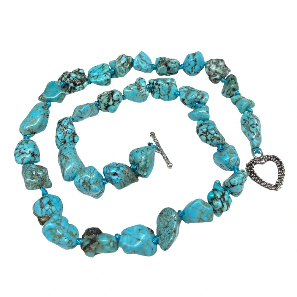 RE-STOCKED! Turquoise Howlite Nugget Beaded Necklace Chunky Genuine Stone 18” - Picture 4 of 6